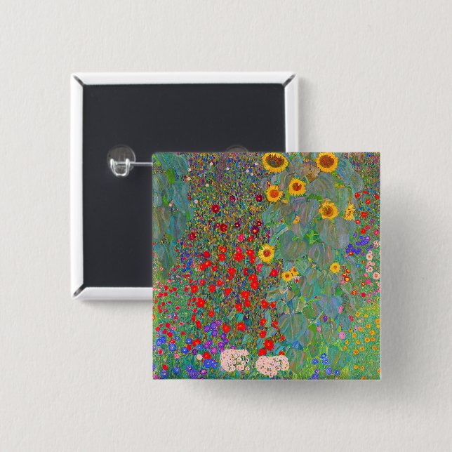 Gustav Klimt's Farm Garden with Sunflowers   15 Cm Square Badge (Front & Back)