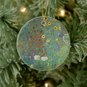 Gustav Klimt's Farm Garden with Sunflowers Ceramic Ornament