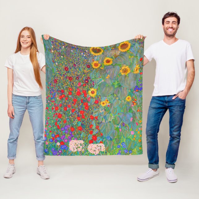Gustav Klimt's Farm Garden with Sunflowers  Fleece Blanket (In Situ)