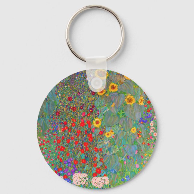 Gustav Klimt's Farm Garden with Sunflowers Key Ring (Front)