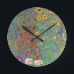 Gustav Klimt's Farm Garden with Sunflowers    Round Clock<br><div class="desc">Gustav Klimt's Farm Garden with Sunflowers   Round Clock.</div>