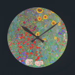 Gustav Klimt's Farm Garden with Sunflowers   Round Clock<br><div class="desc">Gustav Klimt's Farm Garden with Sunflowers  Round Clock.</div>