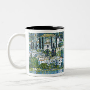 Gustav Klimt's Kirche in Cassone famous painting Two-Tone Coffee Mug