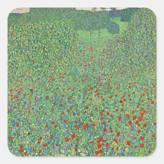 Gustav Klimt's painting, Mohnfeld Square Sticker (Front)
