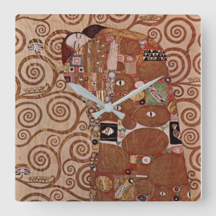Gustav Klimt's Painting: The Embrace (circa 1909) Square Wall Clock