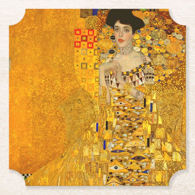 Gustav Klimt's Portrait of Adele Bloch-Bauer I  Paper Coaster (Front)