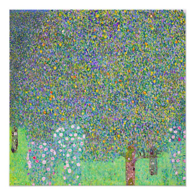 Gustav Klimt's Rosebushes under the Tree painting  Poster (Front)