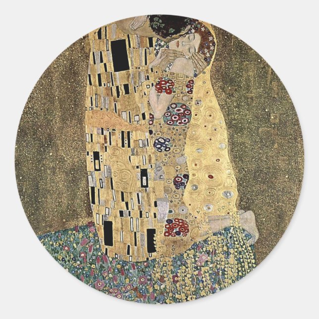Gustav Klimt's The Kiss (circa 1908) Classic Round Sticker (Front)