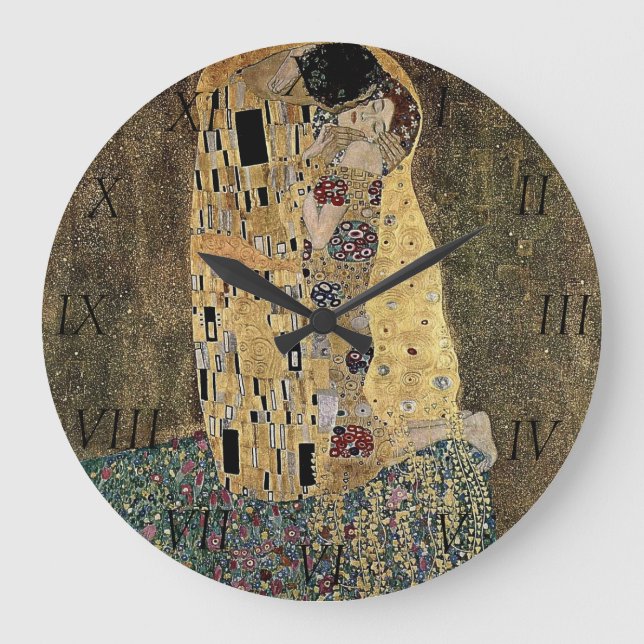 Gustav Klimt's The Kiss (circa 1908) Large Clock (Front)