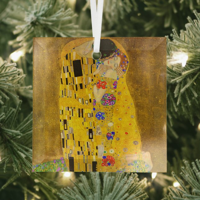 Gustav Klimt's The Kiss famous painting.     Glass Tree Decoration (Insitu)