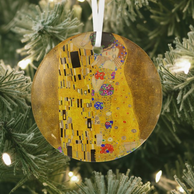 Gustav Klimt's The Kiss famous painting.    Glass Tree Decoration (Insitu)
