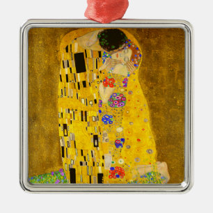 Gustav Klimt's The Kiss famous painting.     Metal Ornament