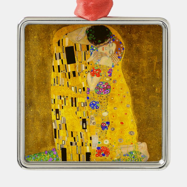 Gustav Klimt's The Kiss famous painting.     Metal Ornament (Front)