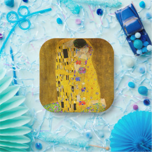 Gustav Klimt's The Kiss famous painting.   Paper Plate