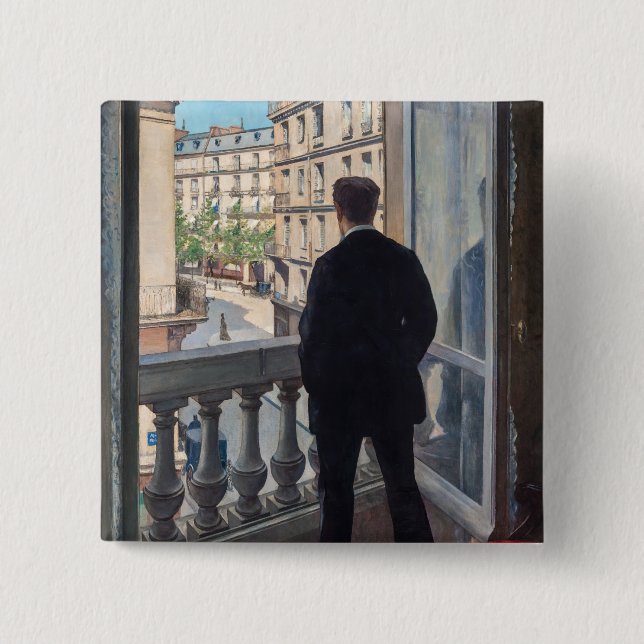 Gustave Caillebotte - Man at the Window 15 Cm Square Badge (Front)