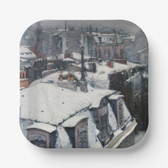 Gustave Caillebotte - Rooftops in the Snow Paper Plate (Front)