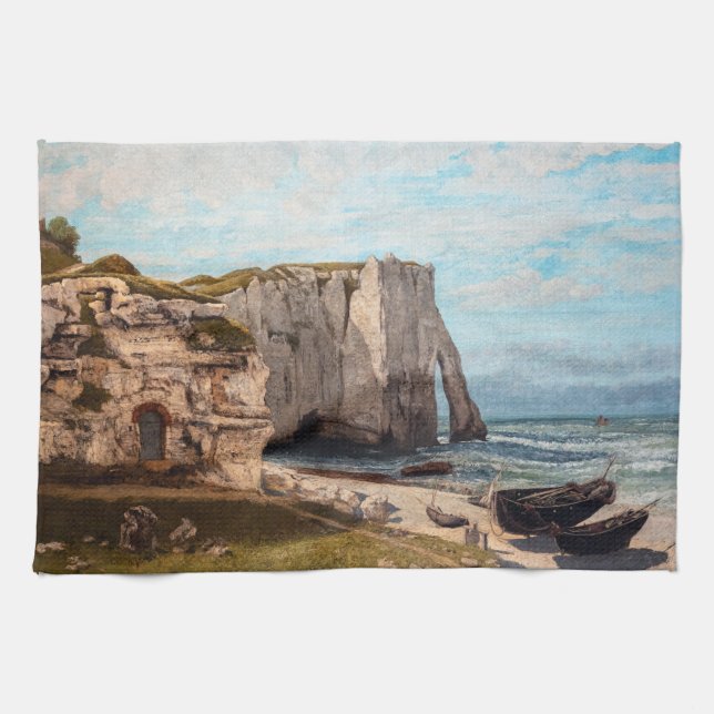Gustave Courbet - Cliffs at Etretat after Storm Tea Towel (Horizontal)