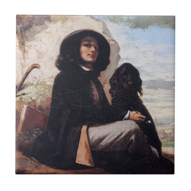 Gustave Courbet - Self-Portrait with a Black Dog Ceramic Tile (Front)