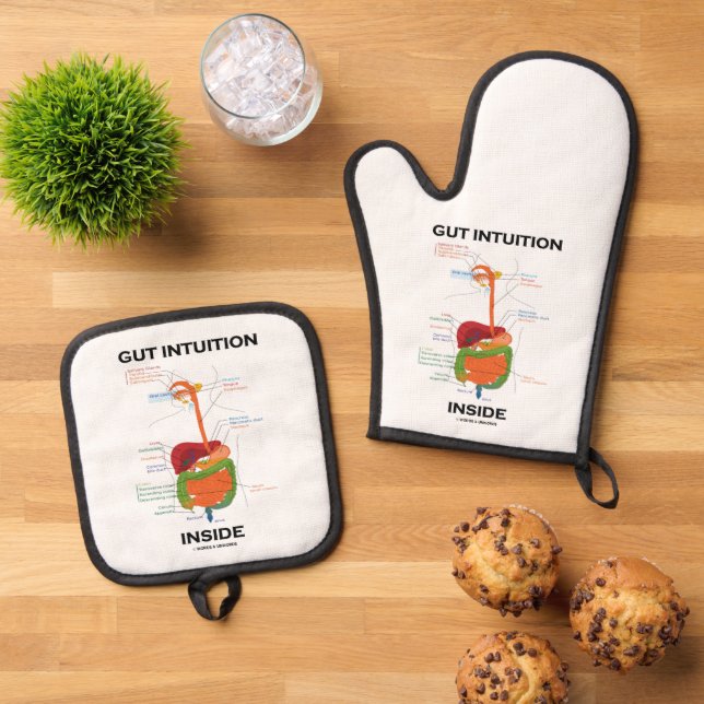 Gut Intuition Inside Digestive System Humour Oven Mitt & Pot Holder Set (Top Down)