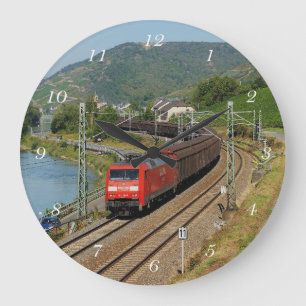 Güterzug in Lorch am Rhein Large Clock