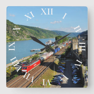Güterzug in Oberwesel Square Wall Clock