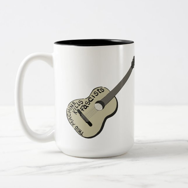 Guthrie's Guitar "This Machine Kills Fascists"  Two-Tone Coffee Mug (Left)