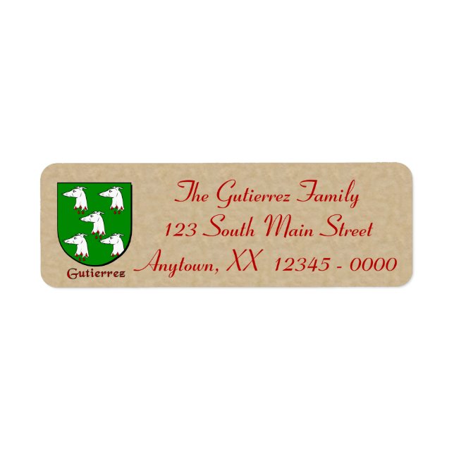 Gutierrez Heraldic Shield Return Address Label (Front)