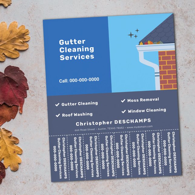 Gutter Cleaning Blue Tear Off Strips Flyer (Gutter Cleaning Blue Tear Off Strips Flyer)