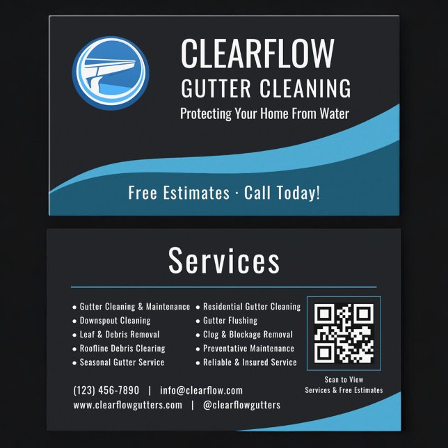 Gutter Cleaning Service QR Code Professional  Business Card (Creator Uploaded)