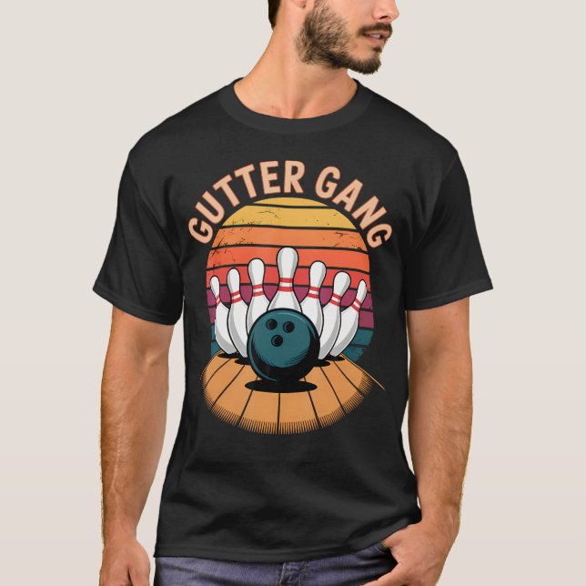 Gutter Gang Bowling Retro Sunset Strike Squad T-Shirt (Front)