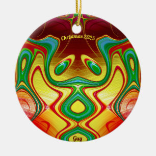 GUY ~ CHRISTMAS Bright Yellow Red Green 2025 Ceramic Ornament