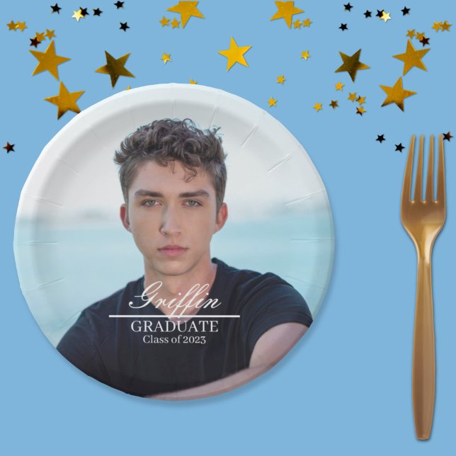 Guy Grad Modern Graduate Custom Photo Paper Plate (Creator Uploaded)