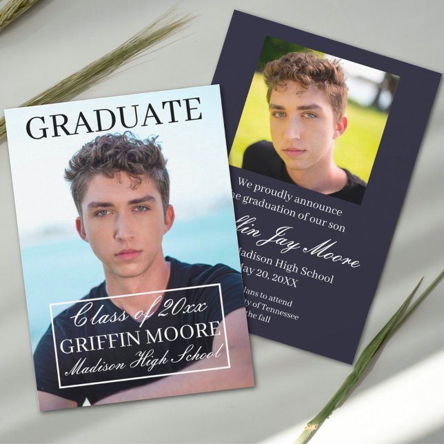 Guy Grad Modern Photo Graduation Announcement (Creator Uploaded)