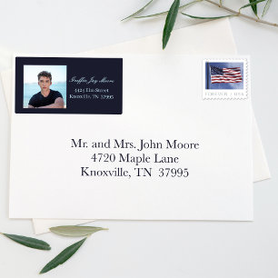 Guy Grad Modern Photo Return Address Label