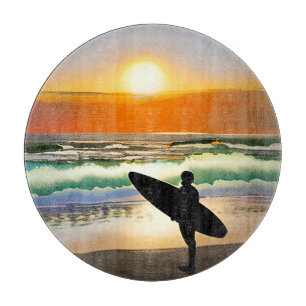 Guy on Beach with Surf Board Sunset