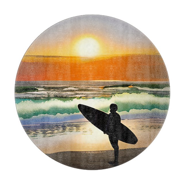 Guy on Beach with Surf Board Sunset (Front)