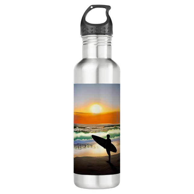Guy on Beach with Surf Board Sunset 710 Ml Water Bottle (Front)