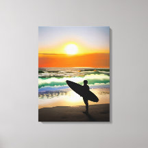 Guy on Beach with Surf Board Sunset