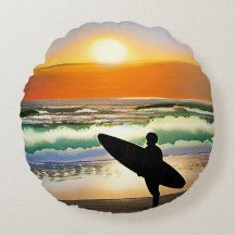 Guy on Beach with Surf Board Sunset