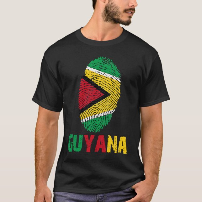 Guyana Finger Print Flag  I Love Guyana Travel T-Shirt (Front)