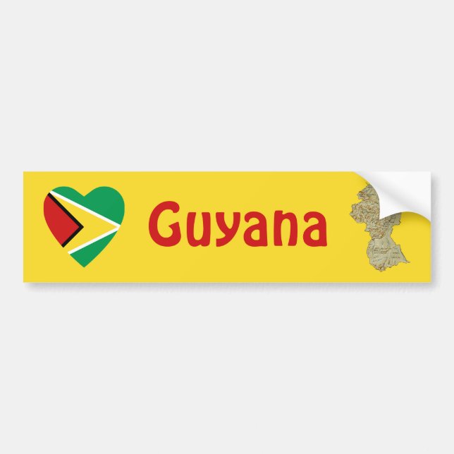 Guyana Flag Heart + Map Bumper Sticker (Front)