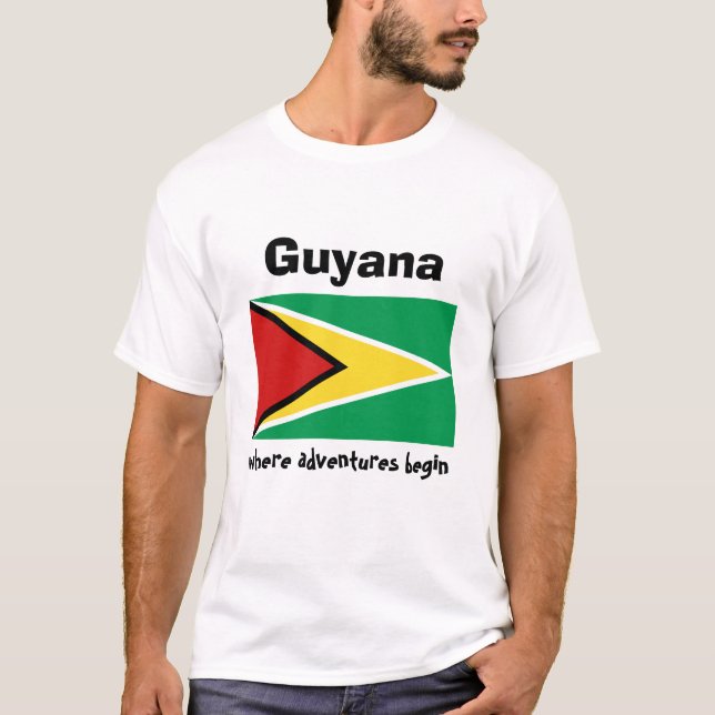 Guyana Flag + Map + Text T-Shirt (Front)