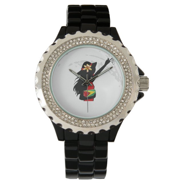 Guyana Girl Black Rhinestone eWatch Watch (Front)
