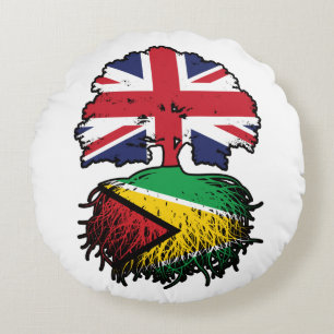 Guyana Guyanese British UK Tree Roots Flag Round Cushion