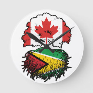 Guyana Guyanese Canadian Canada Tree Roots Flag Round Clock