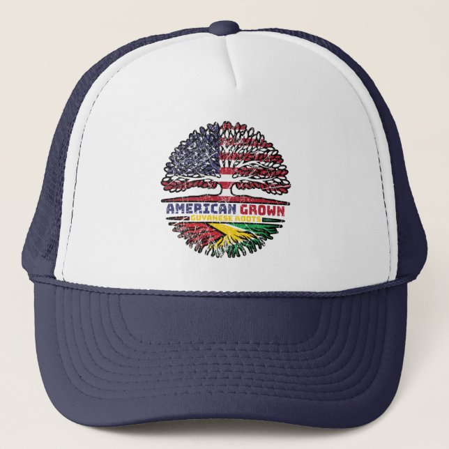 Guyana Guyanese US American USA United States Tree Trucker Hat (Front)