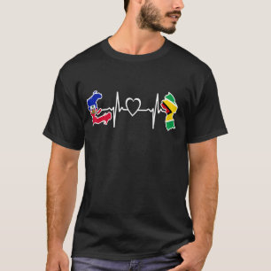 Guyana Haiti Flag Guyanese Haitian Heartbeat T-Shirt