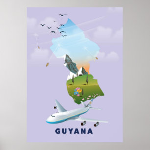 Guyana illustrated map poster