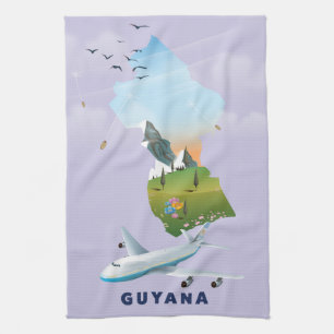 Guyana illustrated map poster tea towel