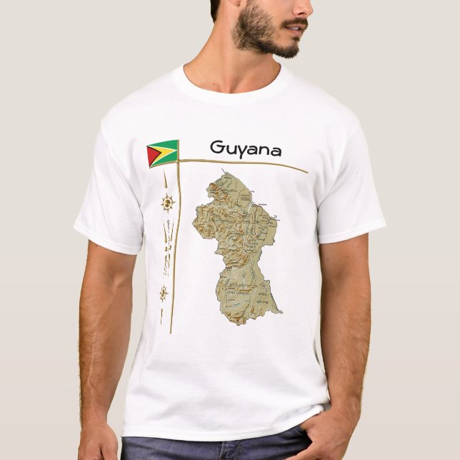 Guyana Map + Flag + Title T-Shirt (Front)